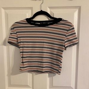 Black, White, Pink Crop Top